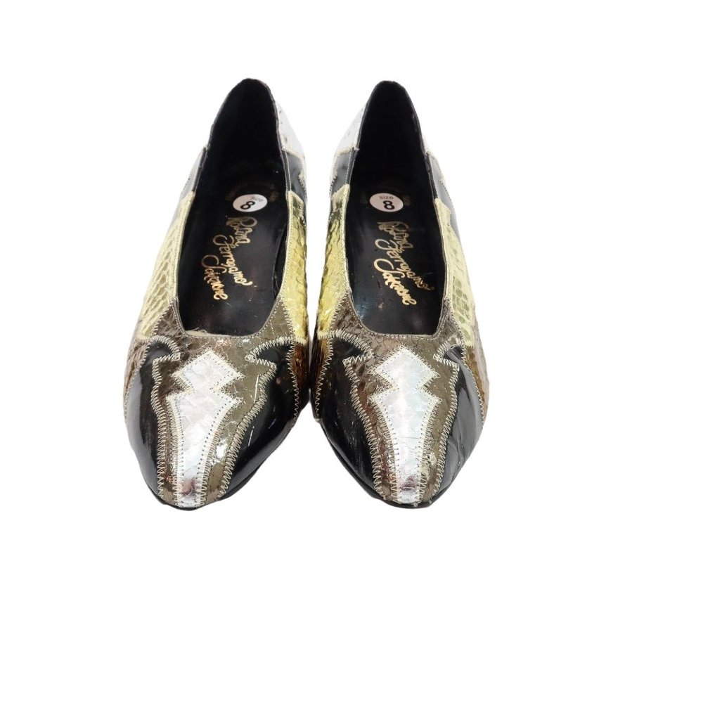 Vintage 60s 70s ROSINA FERRAGAMO SCHIAVONE 8M Snakes Skin Gold Silver Heels Shoe - Picture 3 of 11